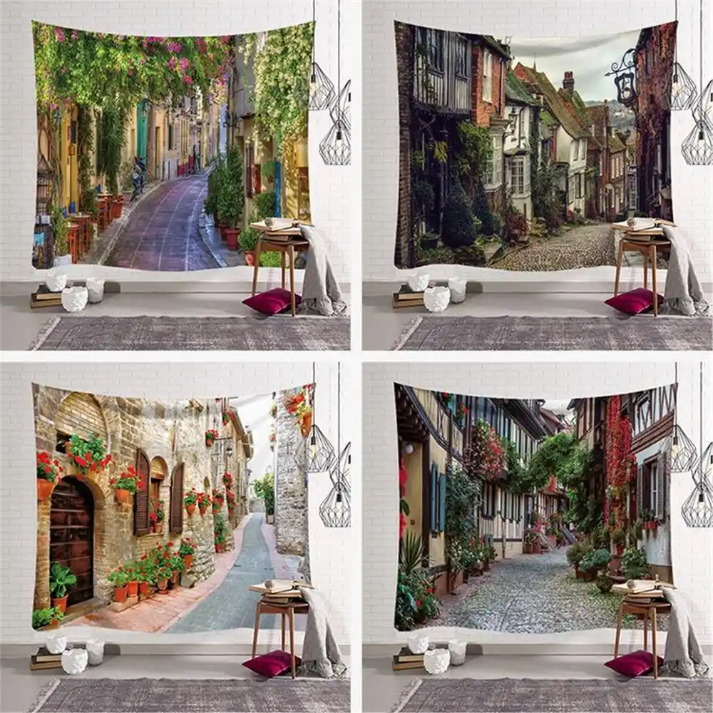 Eur Street Pattern Hanging Tapestry Flower Garden Wall Hanging