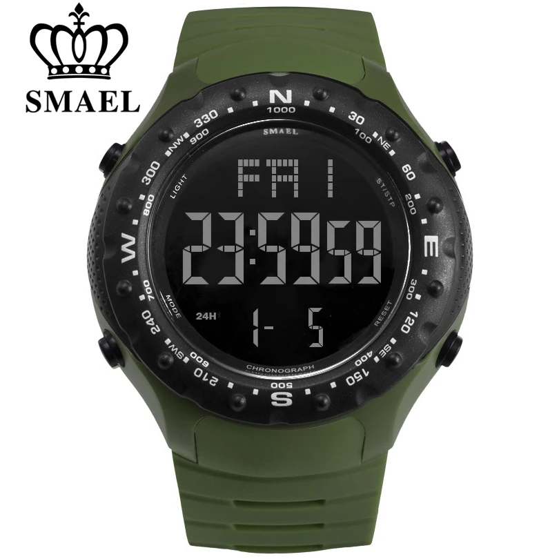 Мужские спортивные электронные часы SMAEL водонепроницаемые до 50 м | Наручные