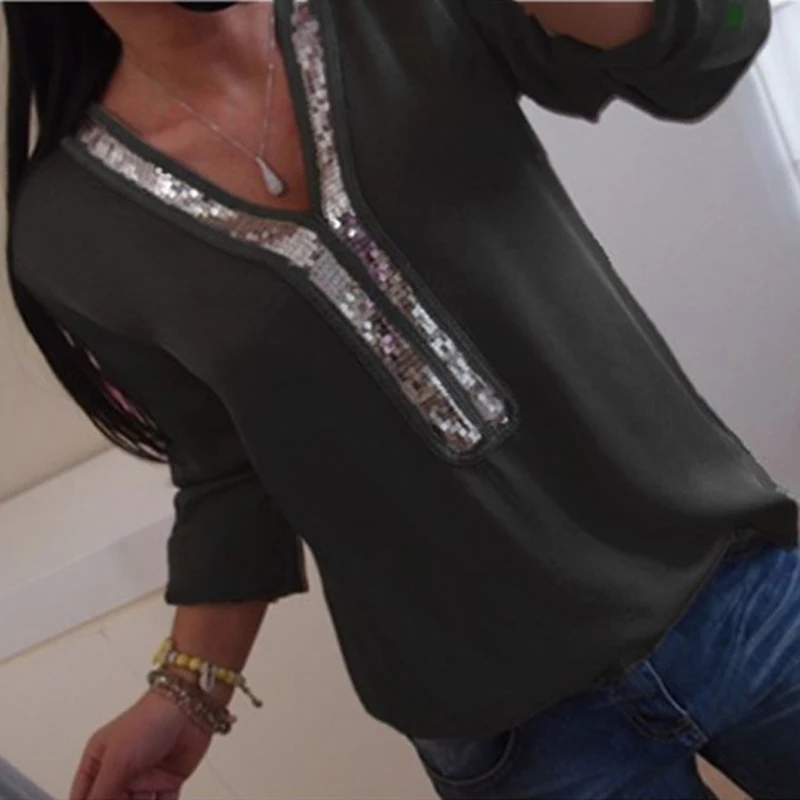 Women S-5XL Sequins V-neck Chiffon Blouse 2019 Spring Summer Office Lady Blouses Tops Long Sleeve Plus Size Femme Blusa Shirt
Women S-5XL Sequins V-neck Chiffon Blouse 2019 Spring Summer Office Lady Blouses Tops Long Sleeve Plus Size Femme Blusa Shirt