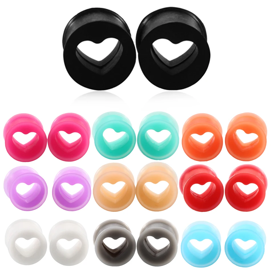 PAIR Silicone Hollow Heart Shape Ear Tunnel Plug Gauges Assorted Colors Ear Stretcher Expander Piercing Fashion Jewelry 4mm-25mm
PAIR Silicone Hollow Heart Shape Ear Tunnel Plug Gauges Assorted Colors Ear Stretcher Expander Piercing Fashion Jewelry 4mm-25mm