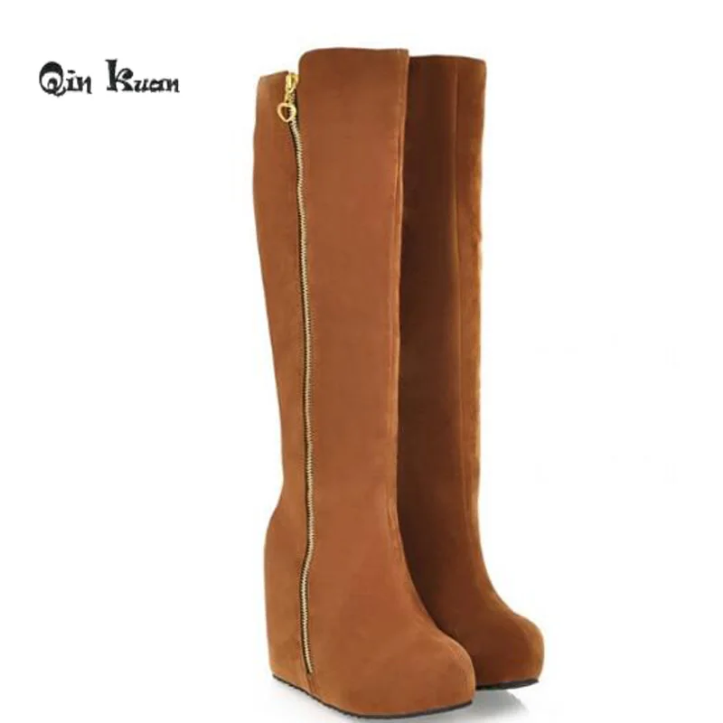 Qin Kuan Women Knee High Boots Winter Wedge Platform High Heel Boots Height Increasing Velvet Long Knight Boots Plus Size 32-43
Qin Kuan Women Knee High Boots Winter Wedge Platform High Heel Boots Height Increasing Velvet Long Knight Boots Plus Size 32-43
