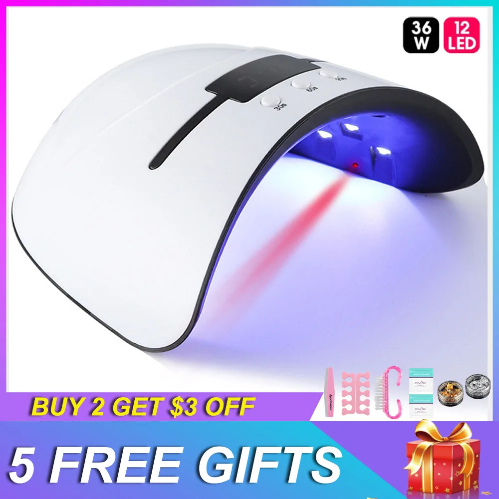 UV led nail lamp 36W Sun secador uv ongles materiel professionnelle 12 LED Infrared Sensor gel nail polish Manicure machine
UV led nail lamp 36W Sun secador uv ongles materiel professionnelle 12 LED Infrared Sensor gel nail polish Manicure machine