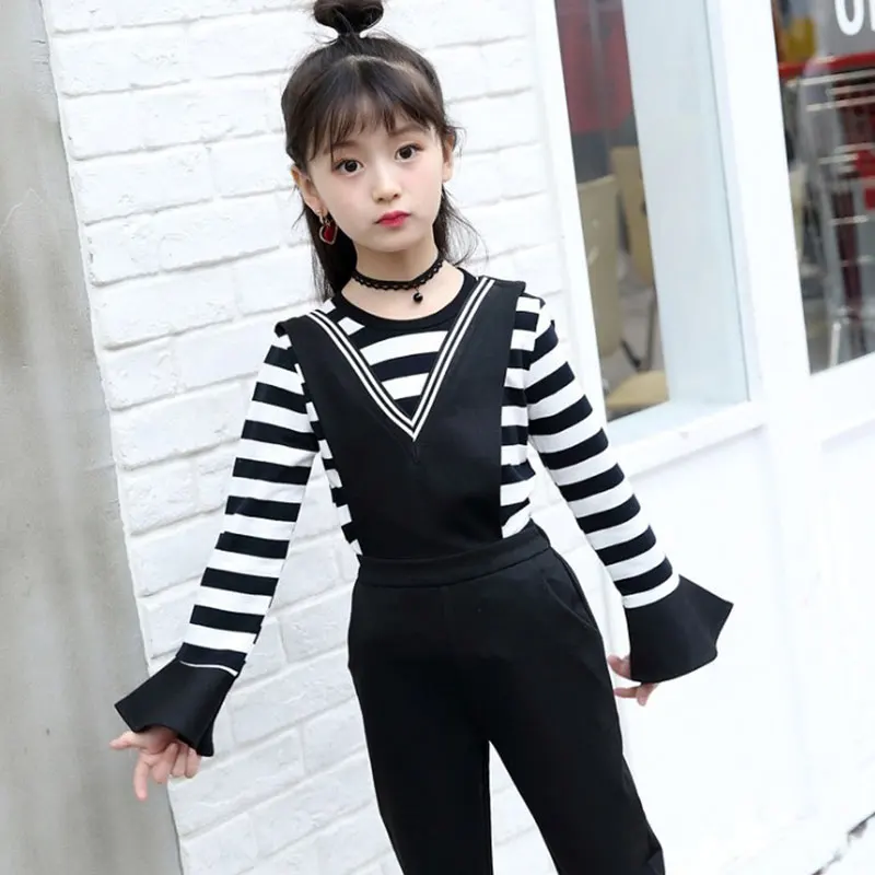 Girls'Trousers Children 2-12 Years Old Fashionable Straight Sleeve Belt Trousers Suit with Flared Sleeves and Stripes
Girls'Trousers Children 2-12 Years Old Fashionable Straight Sleeve Belt Trousers Suit with Flared Sleeves and Stripes