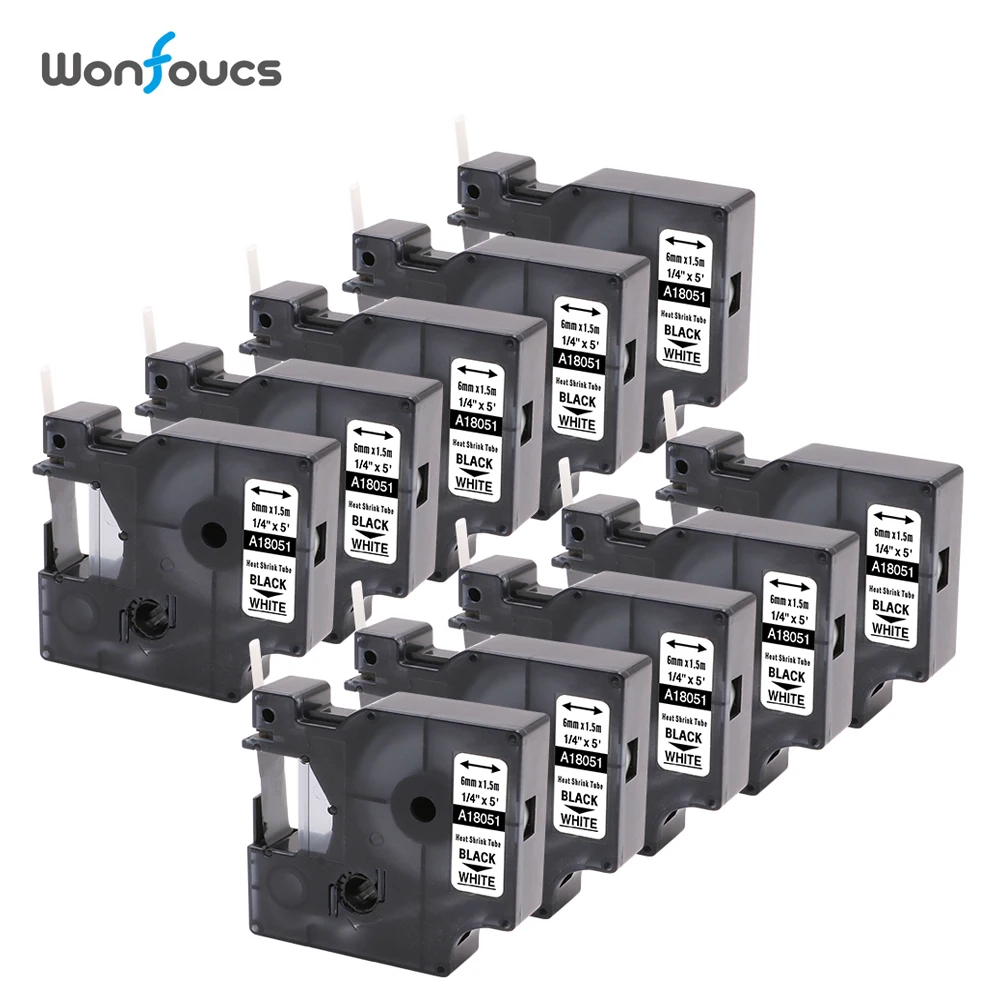 Dymo Rhino Industrial 18051 Heat Shrink Tube 10pcs/lot Compatible 6mm*1.5m Black On White Label Tapes For dymo IND Label Printer
Dymo Rhino Industrial 18051 Heat Shrink Tube 10pcs/lot Compatible 6mm*1.5m Black On White Label Tapes For dymo IND Label Printer