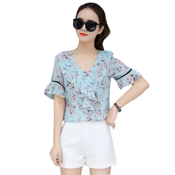 Women Chiffon Blouse Short sleeve Ruffled V neck Lace Blouses 2018 Summer Casual streetwear Women Top Printed White Blouses
Women Chiffon Blouse Short sleeve Ruffled V neck Lace Blouses 2018 Summer Casual streetwear Women Top Printed White Blouses