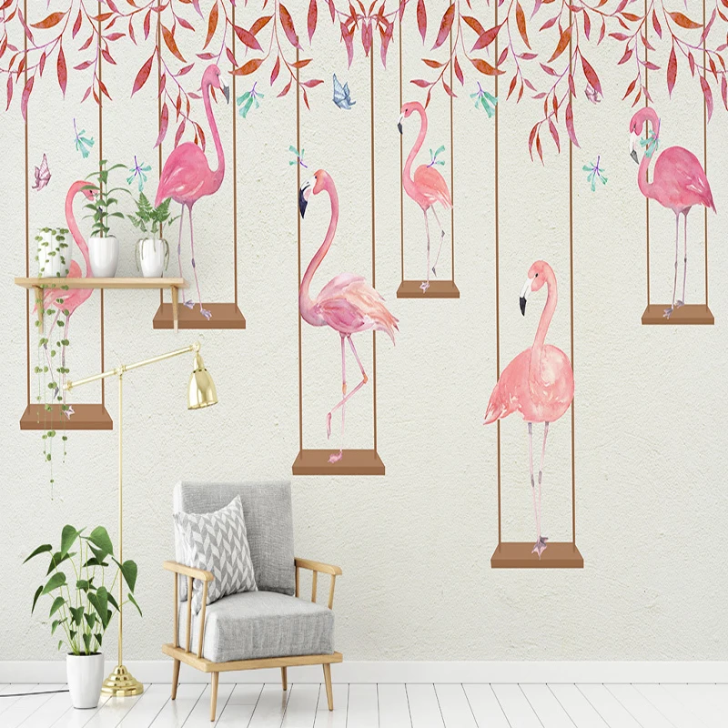 

photo wallpaper high quality 3d effect cartoon kids room wall mural pink flamingo bedroom living room background wallpaper