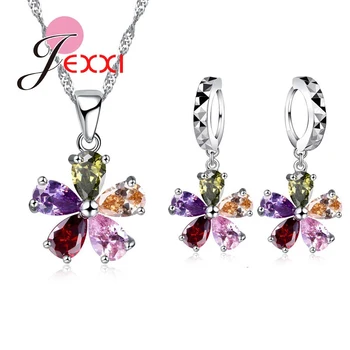 925 Sterling Silver Colorful Cubic Zircon Pendant Necklace Earrings Set For Women Fashion Flower Bridal Wedding Jewelry
925 Sterling Silver Colorful Cubic Zircon Pendant Necklace Earrings Set For Women Fashion Flower Bridal Wedding Jewelry