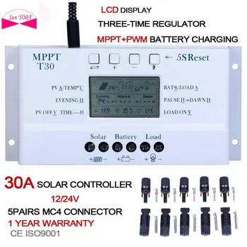 MPPT T30 Solar Charger Controller 30A 12V 24V Auto LCD Display & USB 3 timer Temp Sensor + 5 pairs M/F Cable Connector A609
MPPT T30 Solar Charger Controller 30A 12V 24V Auto LCD Display & USB 3 timer Temp Sensor + 5 pairs M/F Cable Connector A609
