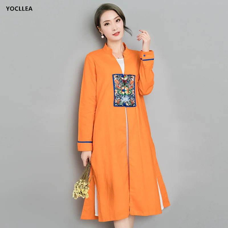 Chinese wind embroidered trench 2018 autumn suit new style collar coat long outfit loose females coats | Женская одежда