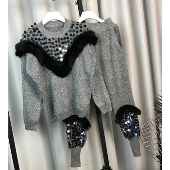 Knitwear Sets Women 2018 New Fashion Rabbit Hair Patch Heavy Sequins Sweater + Knit Harlan Pants Set Students Spring Outfits
Knitwear Sets Women 2018 New Fashion Rabbit Hair Patch Heavy Sequins Sweater + Knit Harlan Pants Set Students Spring Outfits