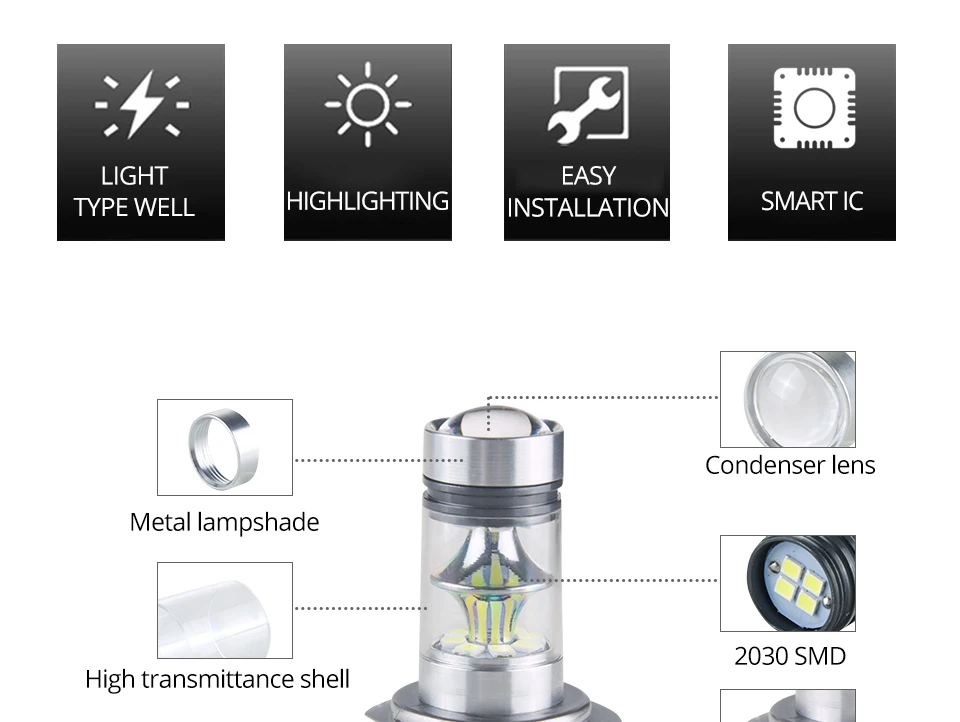 VooVoo 2Pcs Led H11 Fog Lamp Auto Driving Bulb DRL H11 Bulb Fog Lights 12V White Amber Ice Blue for Mazda 2 2014-2016 (3)