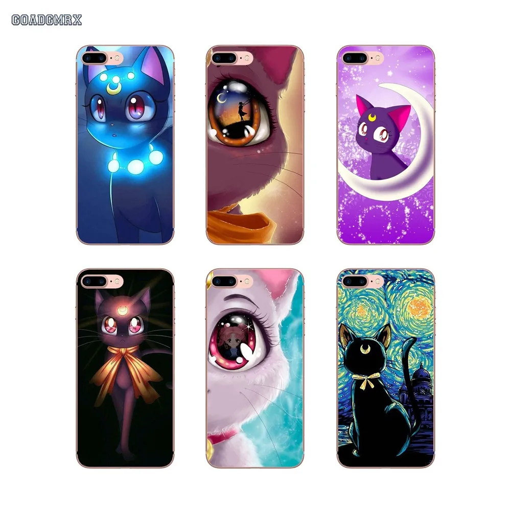 Силиконовые чехлы для Samsung Galaxy S2 S3 S4 S5 Mini Alpha S6 S7 edge S8 S9 Plus J1 Grand Prime Sailor Moon Lune Cat