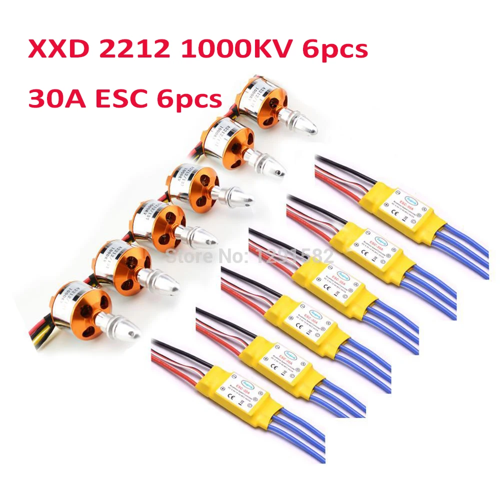 6pcs XXD 2212 1000KV Brushless Motor + 6pcs 30A Brusheless ESC For F450 S500 Quadcopter Multicopter
6pcs XXD 2212 1000KV Brushless Motor + 6pcs 30A Brusheless ESC For F450 S500 Quadcopter Multicopter