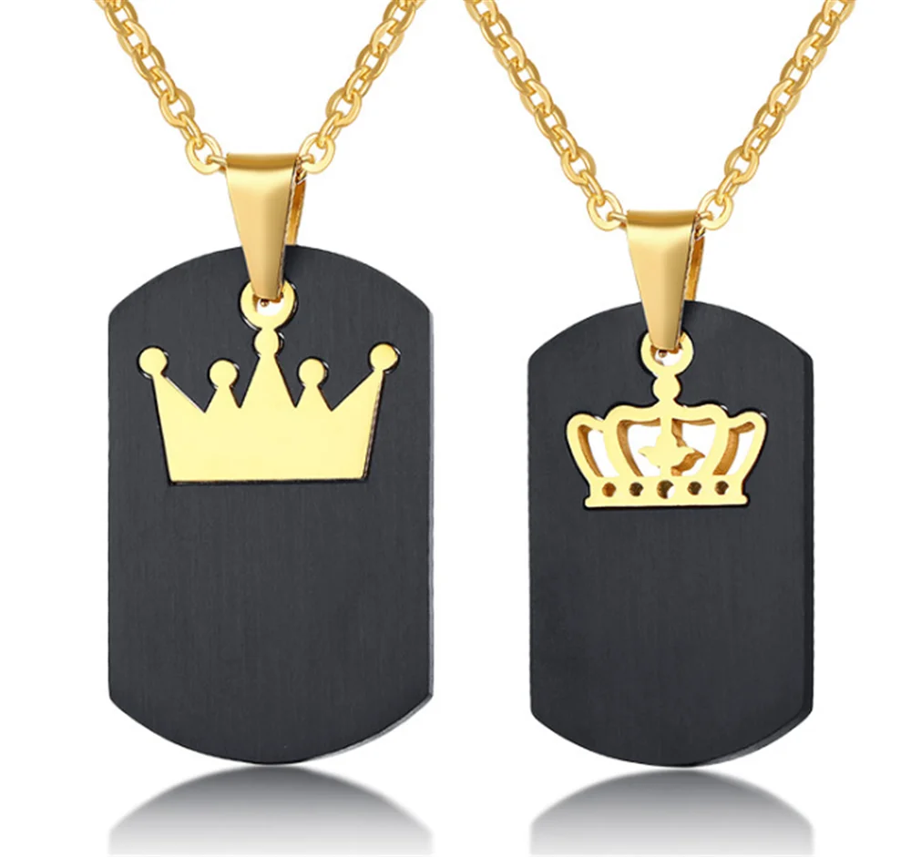His Hers Couple Necklaces Black Stainless Steel King Queen Crown Charm Love Pendants Dog Tag Free Engraving Gifts
His Hers Couple Necklaces Black Stainless Steel King Queen Crown Charm Love Pendants Dog Tag Free Engraving Gifts