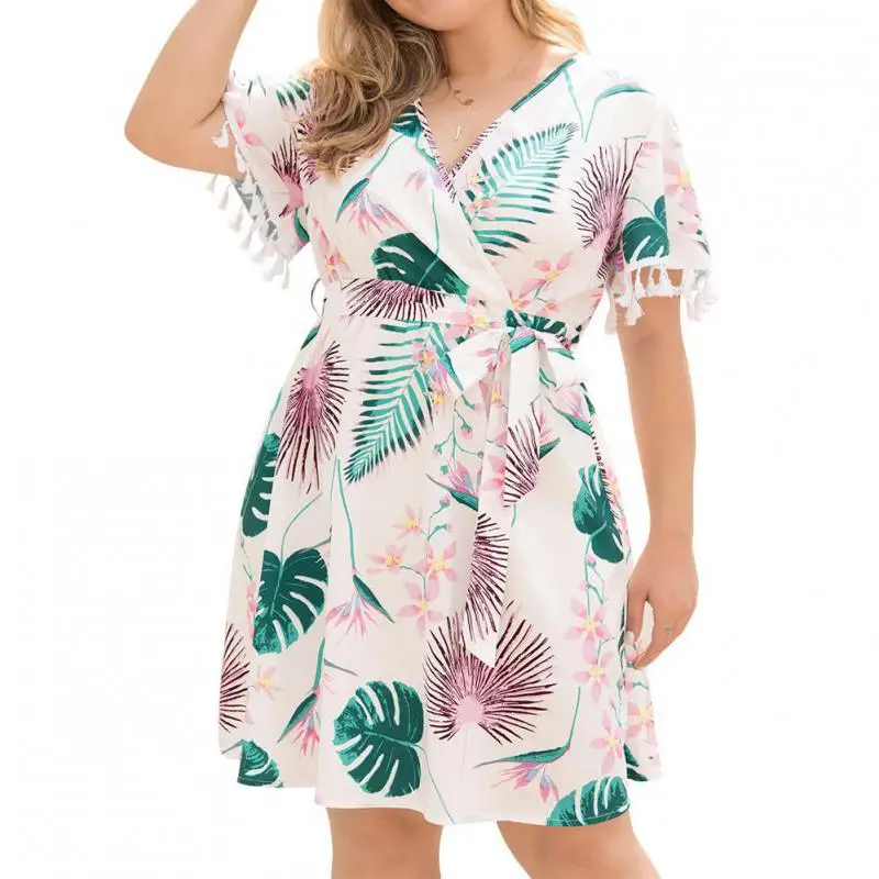 Women Plus Size Deep V Neck Beach Style A-line Print Short Sleeve Tassel Above Knee Mini Summer Dress Large Size Kimono Dress
Women Plus Size Deep V Neck Beach Style A-line Print Short Sleeve Tassel Above Knee Mini Summer Dress Large Size Kimono Dress