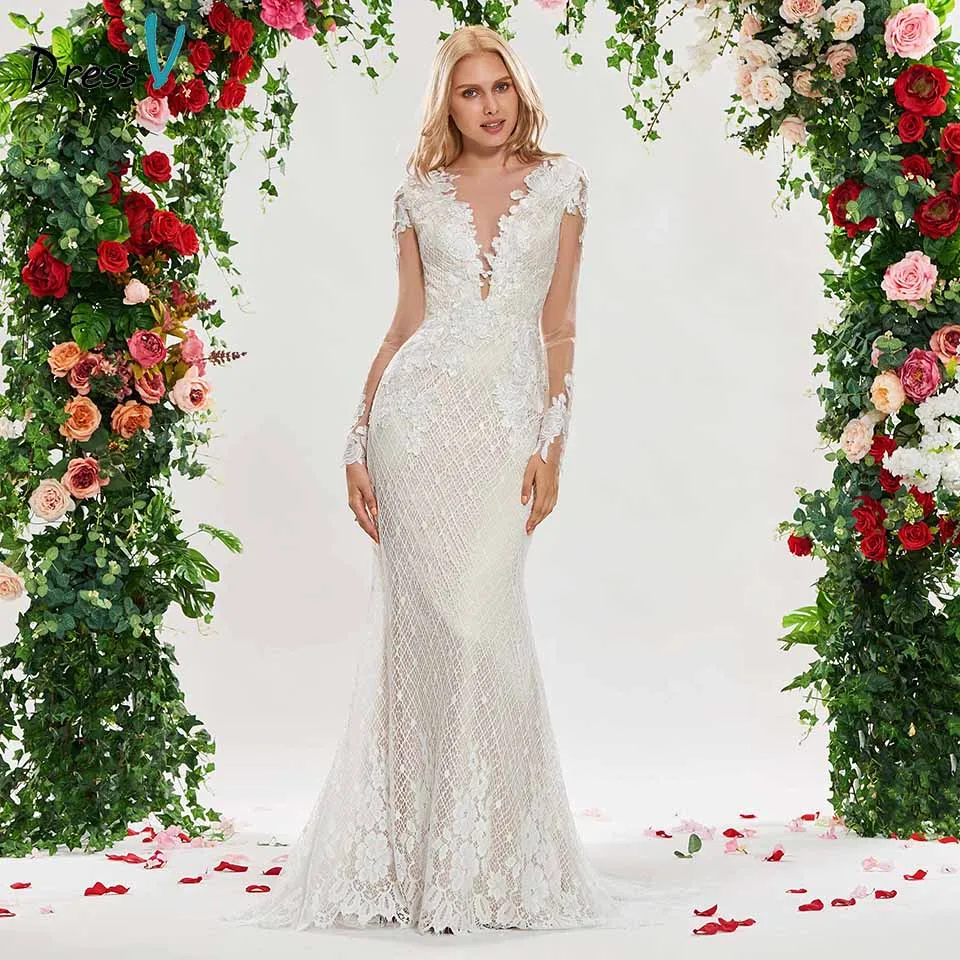 Dressv ivory mermaid wedding dress scoop neck long sleeves lace appliques floor length bridal outdoor&church wedding dresses
Dressv ivory mermaid wedding dress scoop neck long sleeves lace appliques floor length bridal outdoor&church wedding dresses