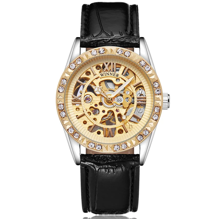 New Luxury Mechanical Watch Men Gold Case Watches Black Leather Crystal Skeleton Dial Luminous Hand winding watches Male Clock
New Luxury Mechanical Watch Men Gold Case Watches Black Leather Crystal Skeleton Dial Luminous Hand winding watches Male Clock