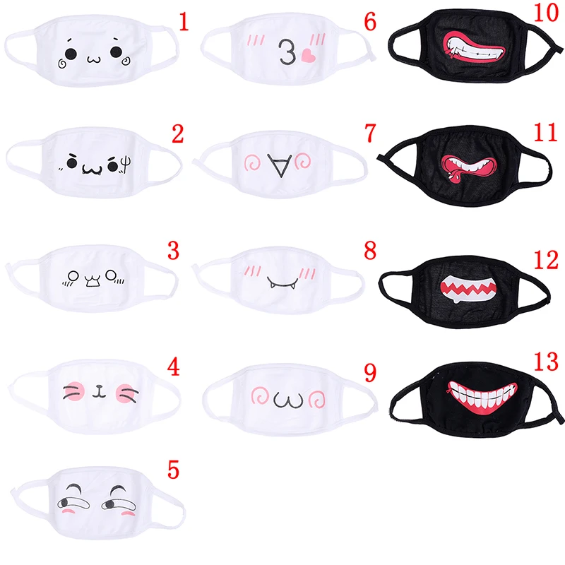 

1PC Black White Anti-Dust Cotton Cute Bear Anime Cartoon Mouth Mask Kpop Teeth Mouth Muffle Face Mouth Masks Women Men