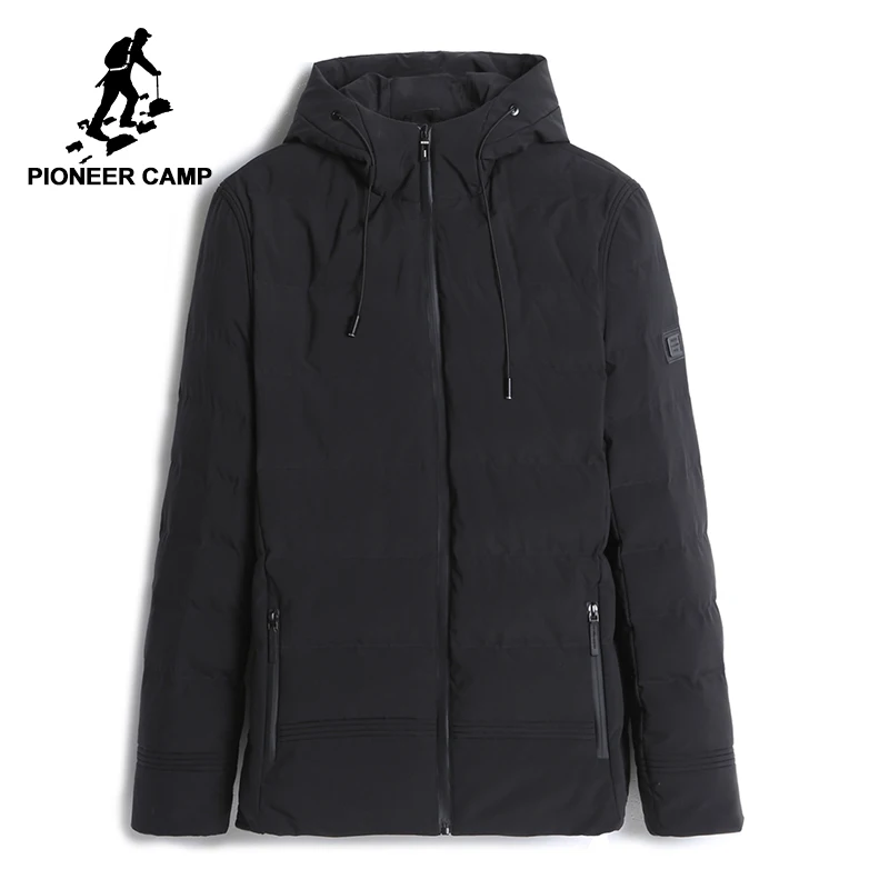 

Pioneer Camp new thick winter jacket men hooded warm coat male top quality windbreaker black solid parkas jacket AMF705280