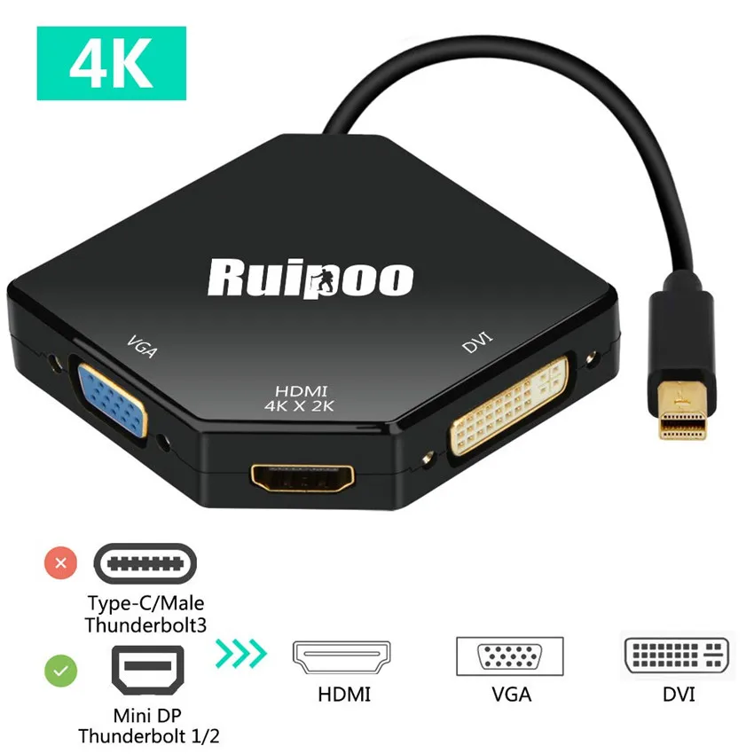 Mini DisplayPort Thunderbolt to HDMI DVI VGA Converter Mini DP to HDMI 4K Adapter for Macbook Air Pro Multifunctional Cable
Mini DisplayPort Thunderbolt to HDMI DVI VGA Converter Mini DP to HDMI 4K Adapter for Macbook Air Pro Multifunctional Cable