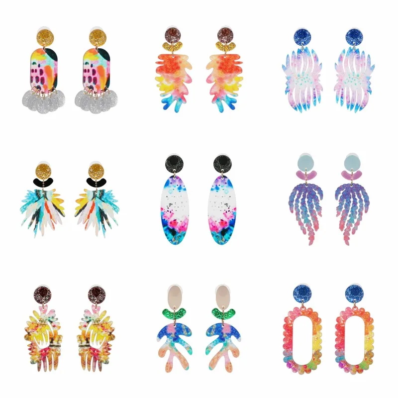 JUJIA 9 Designs Colors Shinning Multicolored Print Exaggerated Earring for Women's Charm Jewelry Female Fashion Drop Earrings
JUJIA 9 Designs Colors Shinning Multicolored Print Exaggerated Earring for Women's Charm Jewelry Female Fashion Drop Earrings