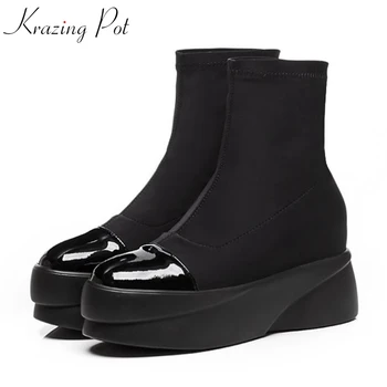 Krazing Pot genuine leather flock lycra basic boots platform punk rock designer round toe slip on lady stretch ankle boots L19
Krazing Pot genuine leather flock lycra basic boots platform punk rock designer round toe slip on lady stretch ankle boots L19