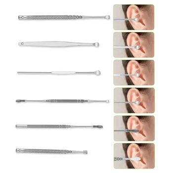 6pcs Stainless Steel Ear Cleaner Ear Pick Set Curette Ear Wax Remover Spiral Spring Earpick Health Care Tools of Handle Design
6pcs Stainless Steel Ear Cleaner Ear Pick Set Curette Ear Wax Remover Spiral Spring Earpick Health Care Tools of Handle Design