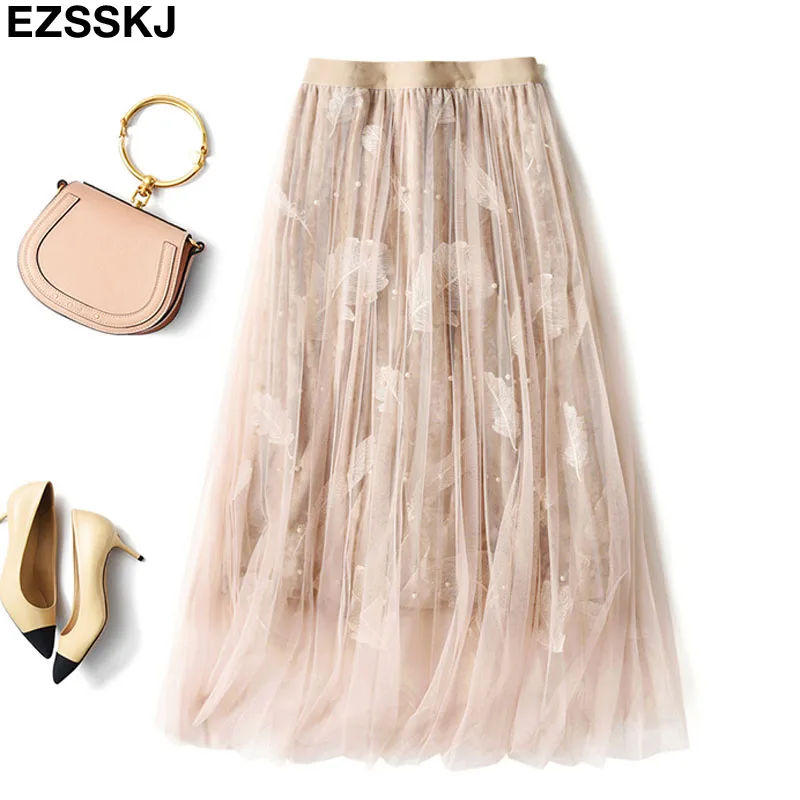 high quality skirt Elegant pear Feather embroidery Multi-layer mesh pleated skirt women tutu skirt A-line midi long Skirt Female
high quality skirt Elegant pear Feather embroidery Multi-layer mesh pleated skirt women tutu skirt A-line midi long Skirt Female