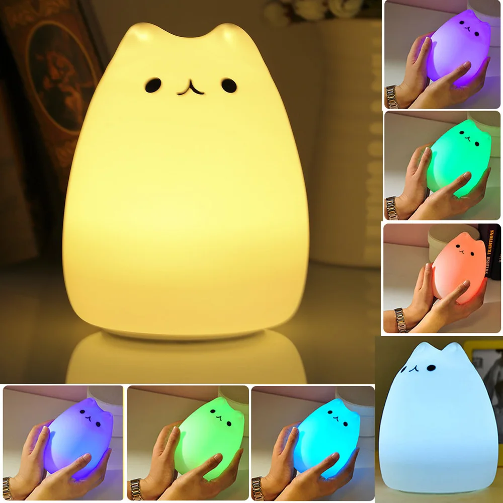 Creative 7 Colors Cat LED USB Children Animal Night Light Silicone Soft Cartoon Baby Nursery Lamp Breathing LED Warm light
Creative 7 Colors Cat LED USB Children Animal Night Light Silicone Soft Cartoon Baby Nursery Lamp Breathing LED Warm light