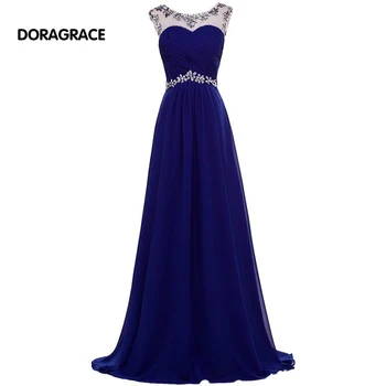 DORAGRACE Real Photos In-Stock Beaded Cap Sleeve A Line Floor-Length Royal Blue Chiffon Evening Dresses DGE086
DORAGRACE Real Photos In-Stock Beaded Cap Sleeve A Line Floor-Length Royal Blue Chiffon Evening Dresses DGE086