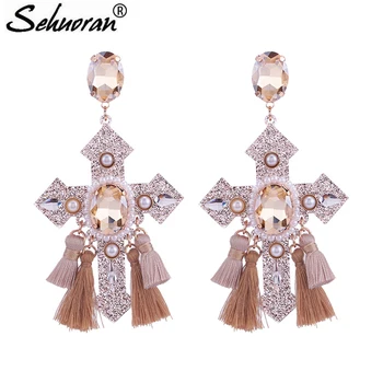 Sehuoran Tassel Earrings Boho Crystal Crosss Drop Earrings For Women Baroque Oorbellen Large Long Earrings Jewelry Brincos 2018
Sehuoran Tassel Earrings Boho Crystal Crosss Drop Earrings For Women Baroque Oorbellen Large Long Earrings Jewelry Brincos 2018