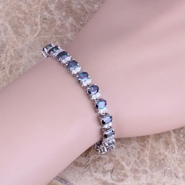 Exquisite Rainbow Mystic & White CZ Silver Plated Link Chain Bracelet 7 inch S0355
Exquisite Rainbow Mystic & White CZ Silver Plated Link Chain Bracelet 7 inch S0355