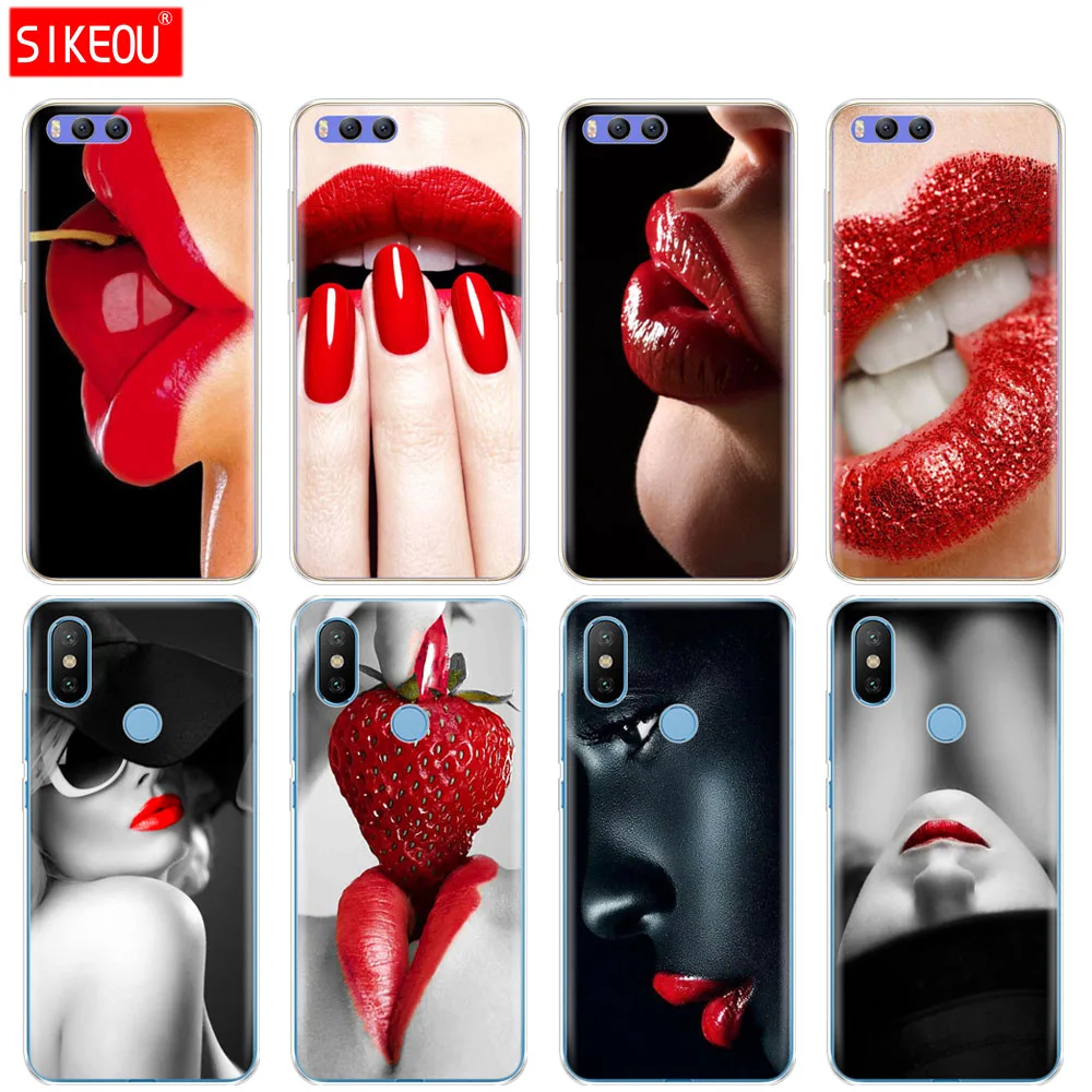 

Silicone Cover Case For Xiaomi Mi 8 8SE A1 A2 lite 5 5S 5X 6 Mi5 MI6 NOTE 3 MAX Mix 2 2S Red Sexy Lips girl Luxury Korea Monroe