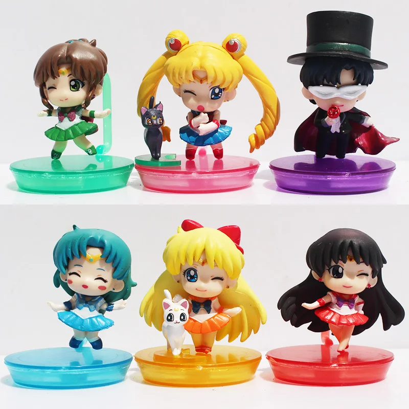 6pcs/set Mini Sailor Moon Tsukino Tuxedo Mask Mercury Mars Jupiter Venus Action Figure Collective Model Doll
6pcs/set Mini Sailor Moon Tsukino Tuxedo Mask Mercury Mars Jupiter Venus Action Figure Collective Model Doll
