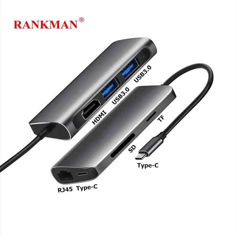 Rankman Type C Thunderbolt 3 to HDMI Type C RJ45 Gigabit Lan Ethernet Adapter SD TF Card Reader USB3.0 Hub for MacBook Galaxy S8
Rankman Type C Thunderbolt 3 to HDMI Type C RJ45 Gigabit Lan Ethernet Adapter SD TF Card Reader USB3.0 Hub for MacBook Galaxy S8