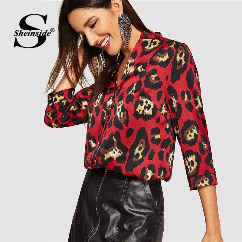 Sheinside Elegant Leopard Print Blouse Women Button Up 3/4 Sleeve Female Autumn Shirt Womens Tops Office Ladies Blouses & Shirts
Sheinside Elegant Leopard Print Blouse Women Button Up 3/4 Sleeve Female Autumn Shirt Womens Tops Office Ladies Blouses & Shirts
