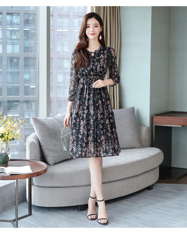 2021 Femal Vintage פרחוני שיפון Midi שמלות סתיו חורף הדפסת ארוך שרוול חוף שמלה אלגנטי נשים Bodycon המפלגה Vestidos 2021 Femal Vintage פרחוני שיפון Midi שמלות סתיו חורף הדפסת ארוך שרוול חוף שמלה אלגנטי נשים Bodycon המפלגה Vestidos