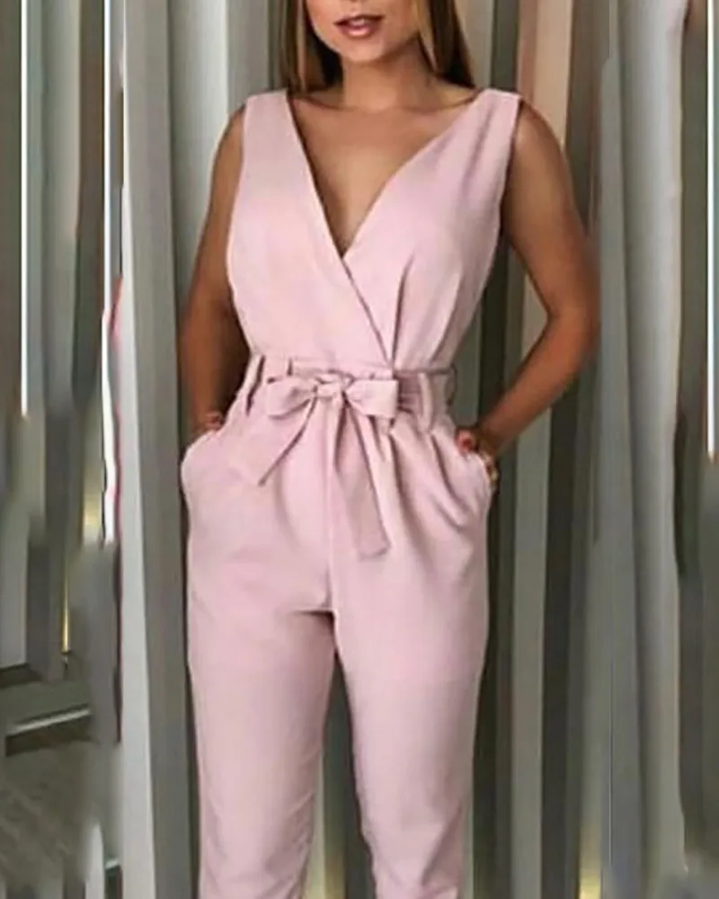 Elegant Sleeveless Pocket Belted Casual Jumpsuit Casual Streetwear Romper Summer Ladies Overalls
Elegant Sleeveless Pocket Belted Casual Jumpsuit Casual Streetwear Romper Summer Ladies Overalls