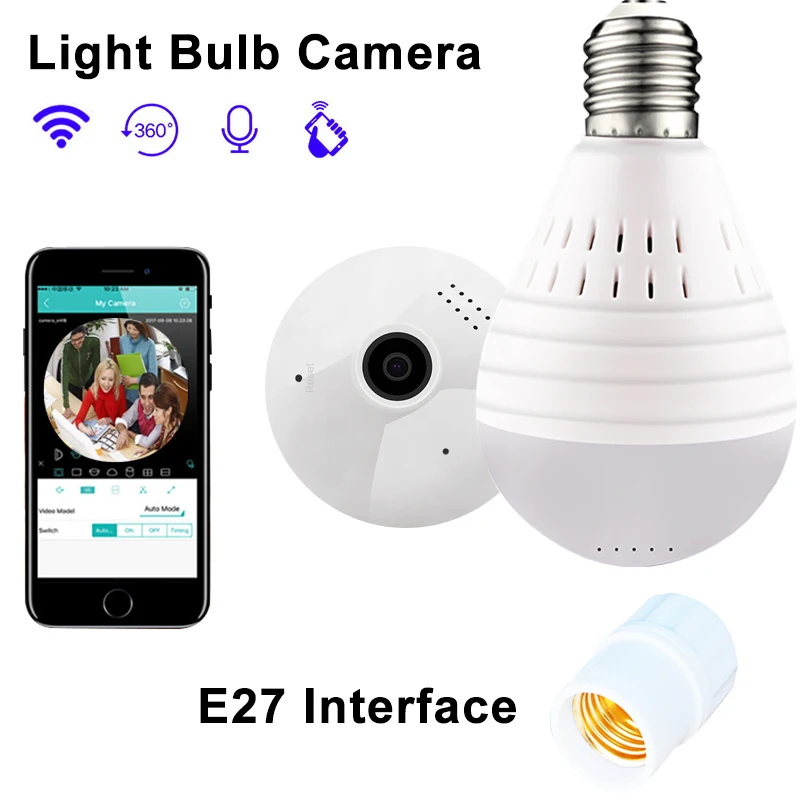 E27 Bulb Lamp Camera 360 Degree Wireless IP Fisheye Panoramic Surveillance Home Security Wifi Night Vision P2P Motion Detection
E27 Bulb Lamp Camera 360 Degree Wireless IP Fisheye Panoramic Surveillance Home Security Wifi Night Vision P2P Motion Detection