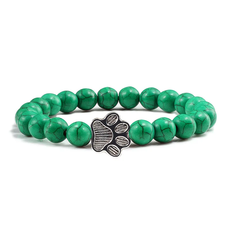 Turquoise - Natural Black Volcanic Lava Stone Dog Paw Bracelet black Matte Beads Bracelets For Women Men Cat Dog Lovers Jewelry