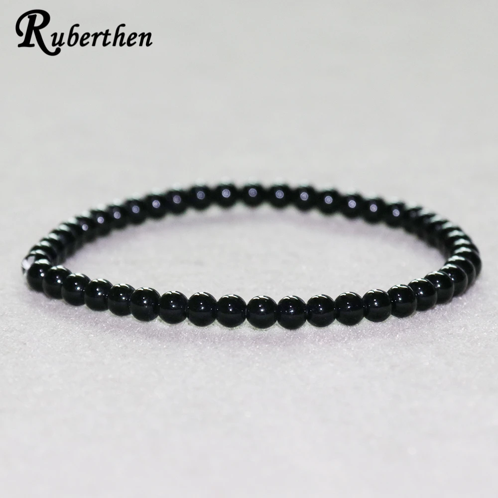 Ruberthen 2018 новый дизайн браслет из черного оникса 4 мм камень черный Агат с бусинами