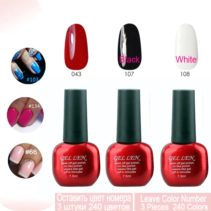 GEL LEN 3Pcs Nail Gel Polish Set 7.5ml Any Color Soak Off Led UV Gel Polish White Red Nail Polish Long Lasting Nail Gel Varnish
GEL LEN 3Pcs Nail Gel Polish Set 7.5ml Any Color Soak Off Led UV Gel Polish White Red Nail Polish Long Lasting Nail Gel Varnish