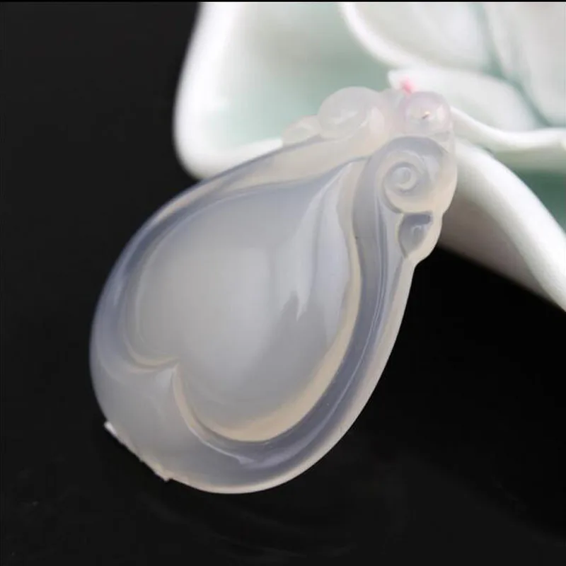 

yu xin yuan Natural jade medullary Hand Carved Drop Shape Pendant with free Necklace trendy lucky amulet women men jewelry