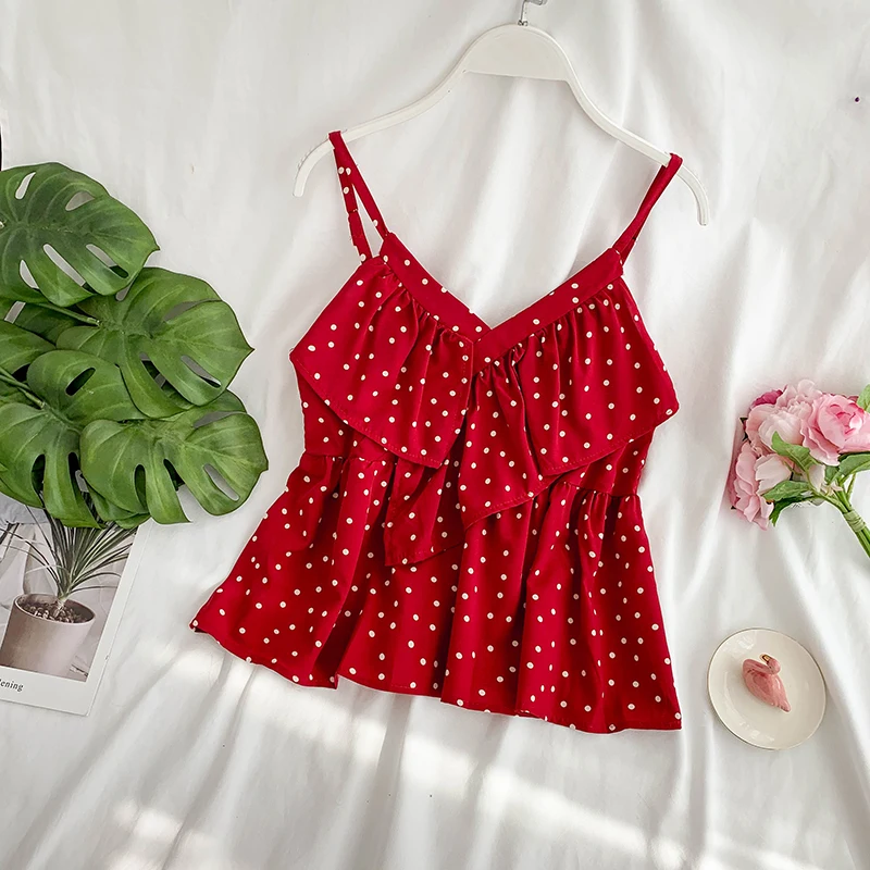 New 2019 Summer Crop Tops Women Sexy V-neck Irregular Flounces Camis Girls Cute Dot Printed Beach Chiffon Spaghetti Strap Tops
New 2019 Summer Crop Tops Women Sexy V-neck Irregular Flounces Camis Girls Cute Dot Printed Beach Chiffon Spaghetti Strap Tops