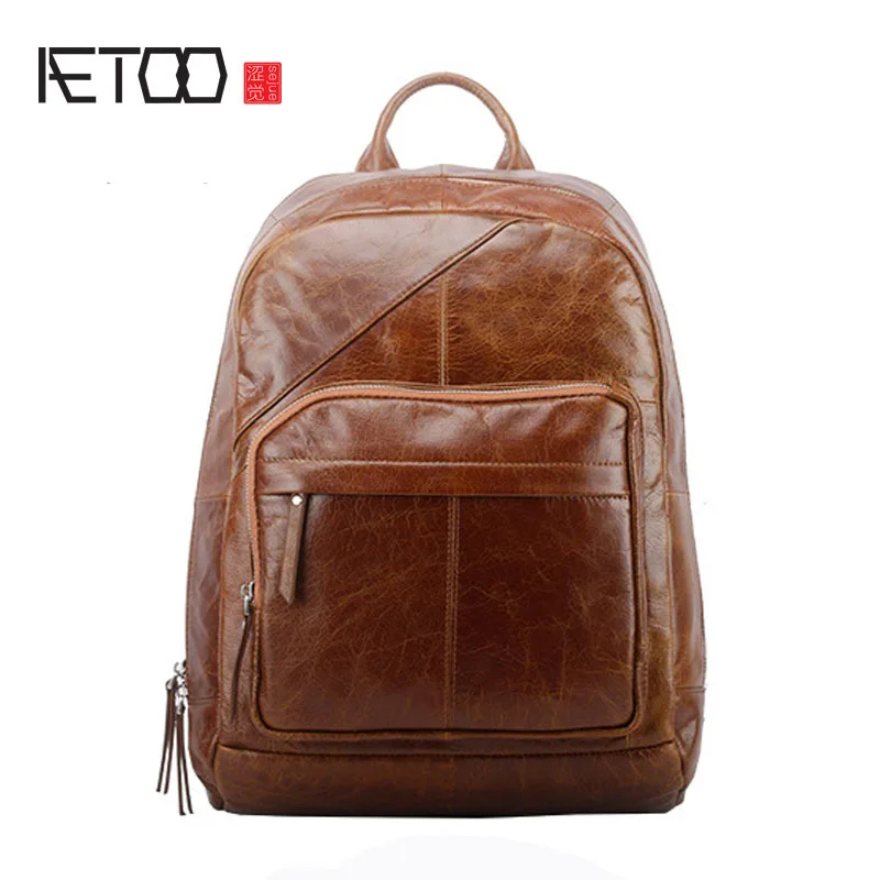 

AETOO Men's leather shoulder bag new outdoor travel first layer oil wax leather shoulder computer backpack