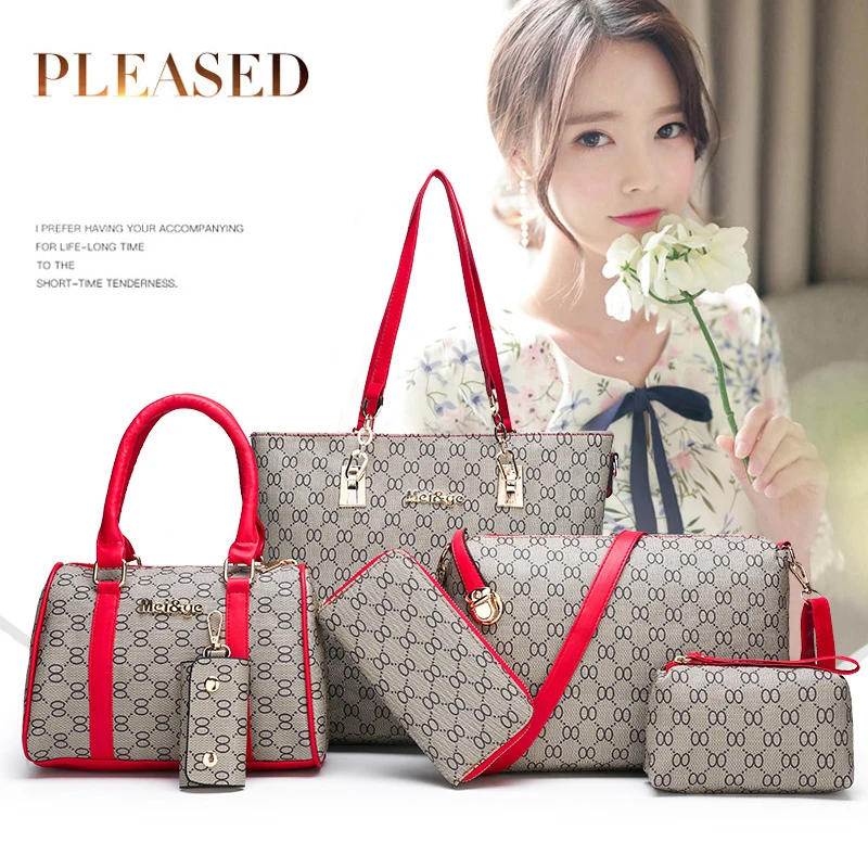 6 Pcs/Set Fashion Women luxury bag Composite Bags PU Leather 8 words Print Women Handbag Shoulder Bag Wallets Purse Key Bag Set
6 Pcs/Set Fashion Women luxury bag Composite Bags PU Leather 8 words Print Women Handbag Shoulder Bag Wallets Purse Key Bag Set