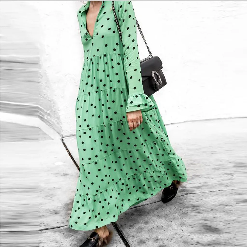Dot Printed dress Women Casual Loose Long Sleeve V-Neck Ruffled Korean Fashion party dress Elegant Holiday Long Maxi Dresses
Dot Printed dress Women Casual Loose Long Sleeve V-Neck Ruffled Korean Fashion party dress Elegant Holiday Long Maxi Dresses
