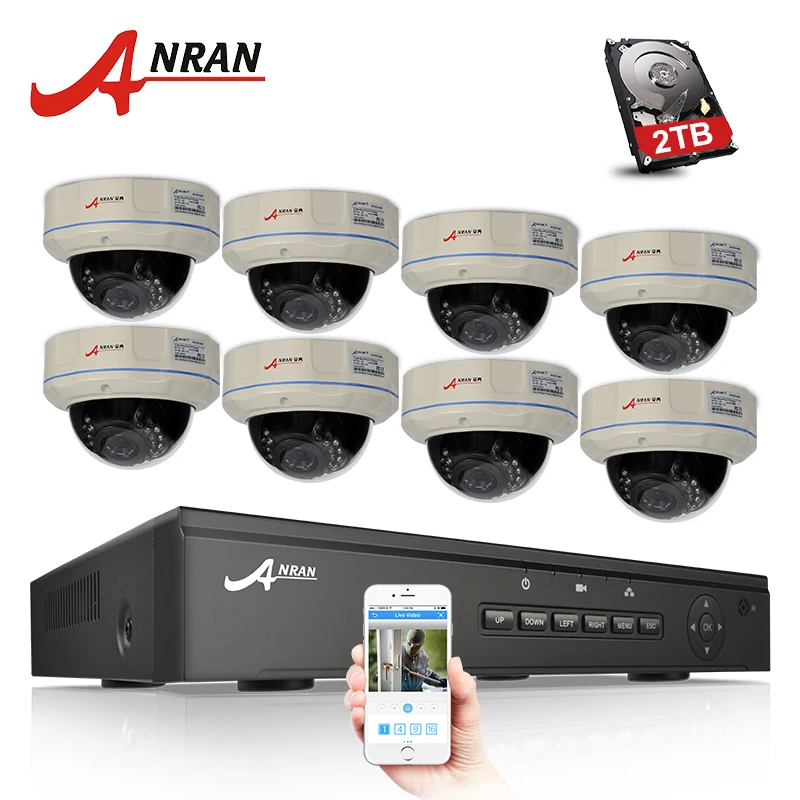 

ANRAN Plug And Play 8CH CCTV System 48V POE NVR Kit 1080P 2.0MP HD Dome Waterproof IR Email Alarm Security IP Camera POE