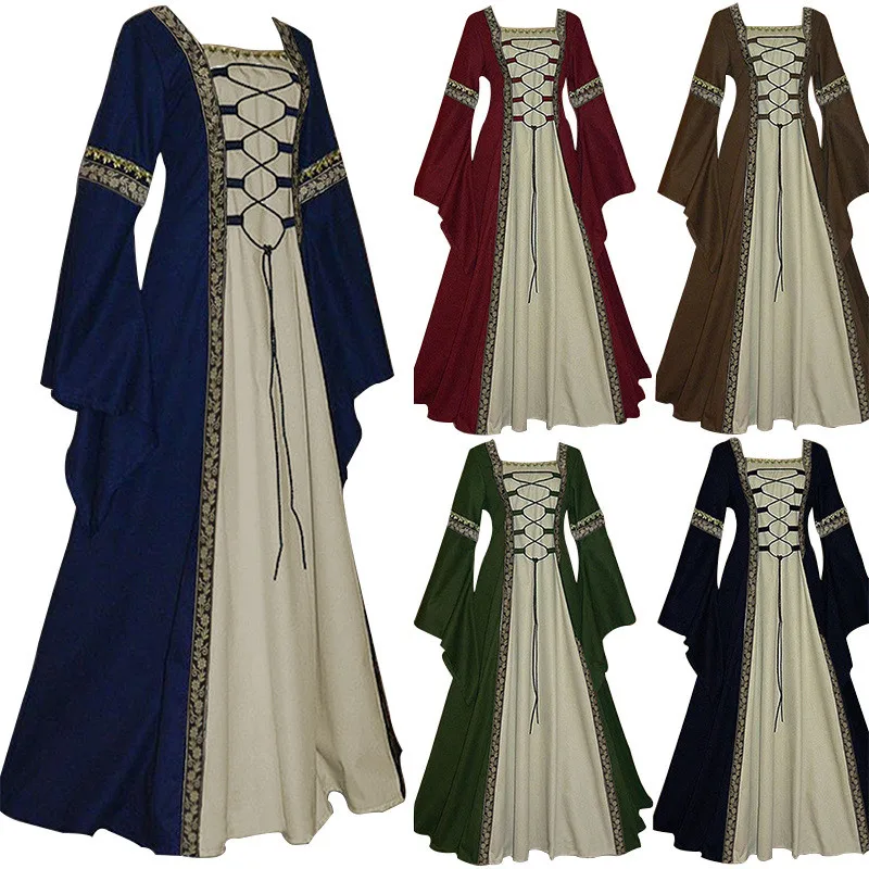 

xxxxxl xxxxl xxxl Plus Size Womens Renaissance Medieval Costume Dress Lace up Over Long Dresses Cosplay Retro Gown