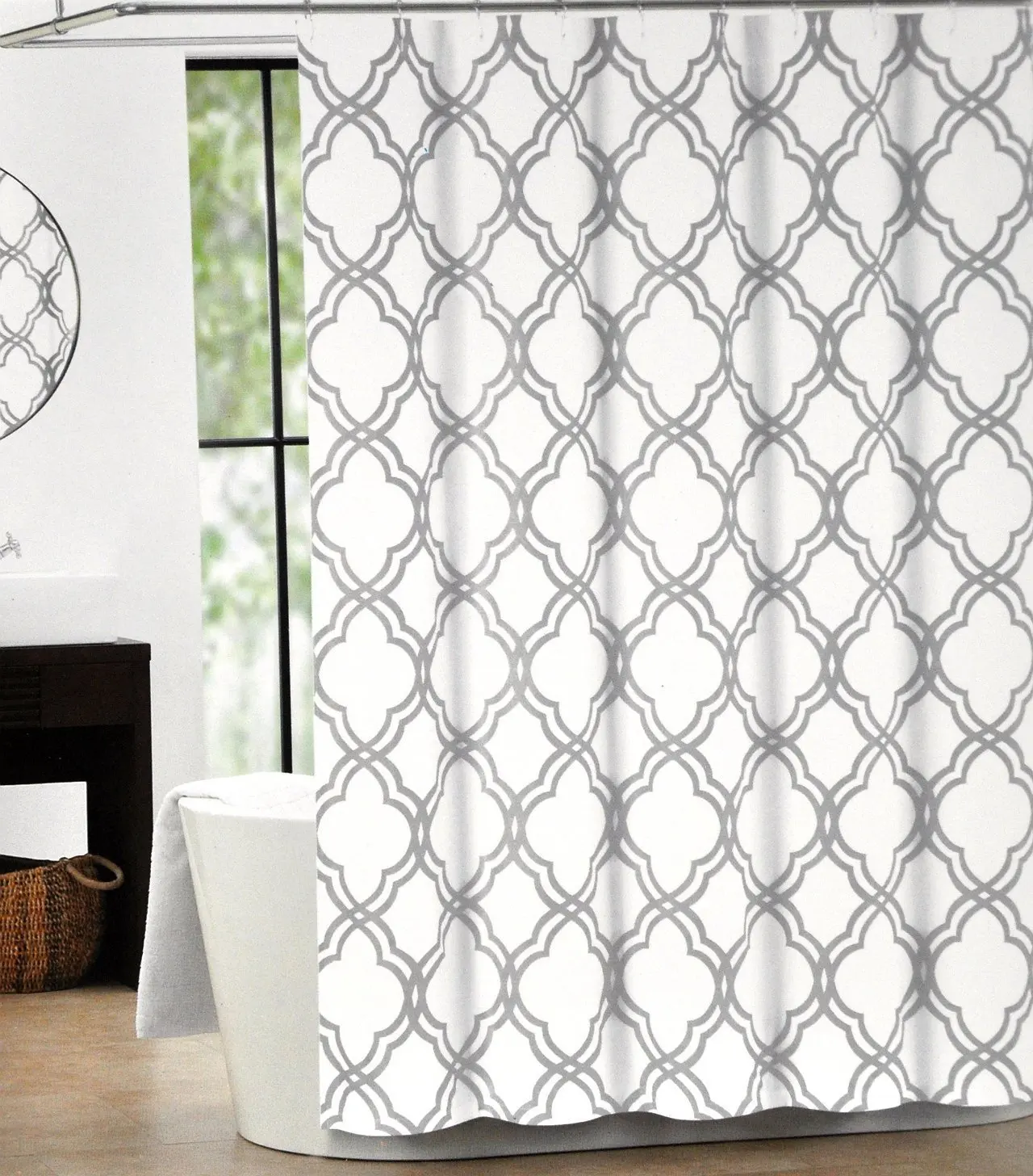 Memory Home 100% Polyester Fabric Shower Curtain Moroccan Tile Quatrefoil Gray and White Lattice Shower Curtains with Hooks
Memory Home 100% Polyester Fabric Shower Curtain Moroccan Tile Quatrefoil Gray and White Lattice Shower Curtains with Hooks